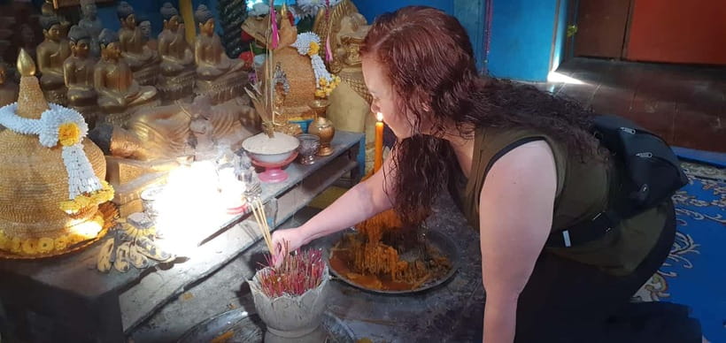 Siem Reap Cambodian Buddhist Water Blessing and Local Market - The water blessing ceremony: two ways monks bless you